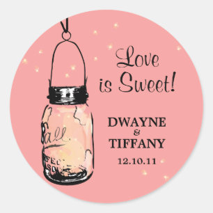 Sticker Rond Rustique Mason Jar et Fireflies