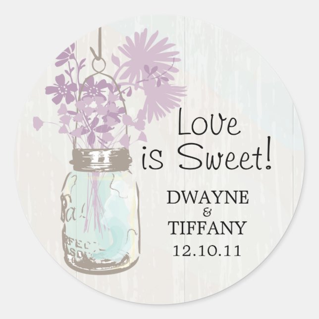 Sticker Rond Rustique Mason Jar & Fleur sauvage (Devant)
