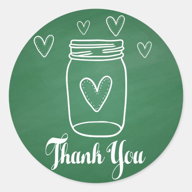 Sticker Rond Rustique Mason Jar Merci Green Chalkboard (Devant)