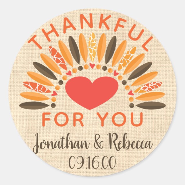 Sticker Rond Rustique "Merci pour vous" Automne Mariage (Devant)