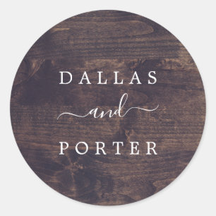 Sticker Rond Rustique minimaliste   Enveloppe Mariage bois