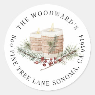 Sticker Rond Rustique moderne aquarelle Noël Adresse de retour