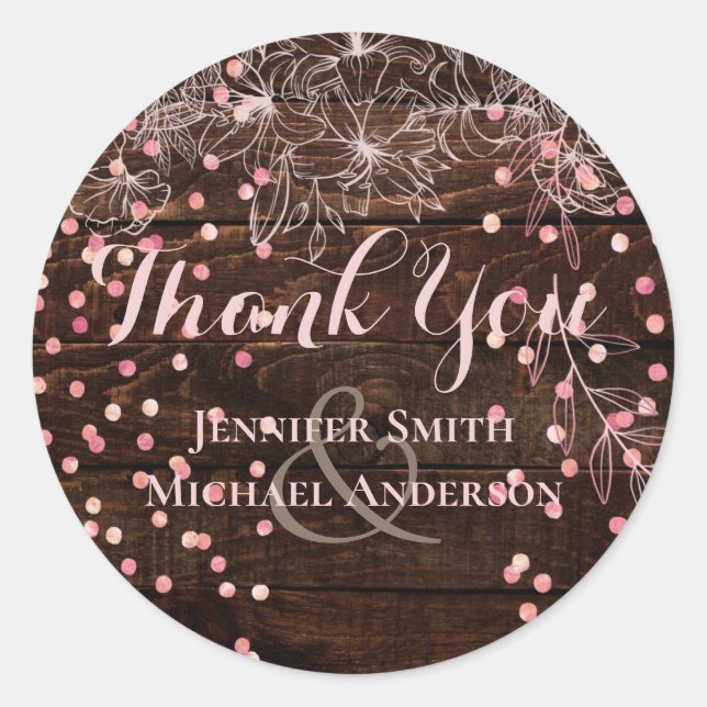 Sticker Rond Rustique moderne Dusty Rose rose Confetti Mariage (Devant)