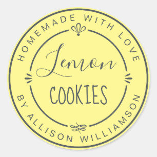 Sticker Rond Rustique moderne fait maison citron cookies Jaune