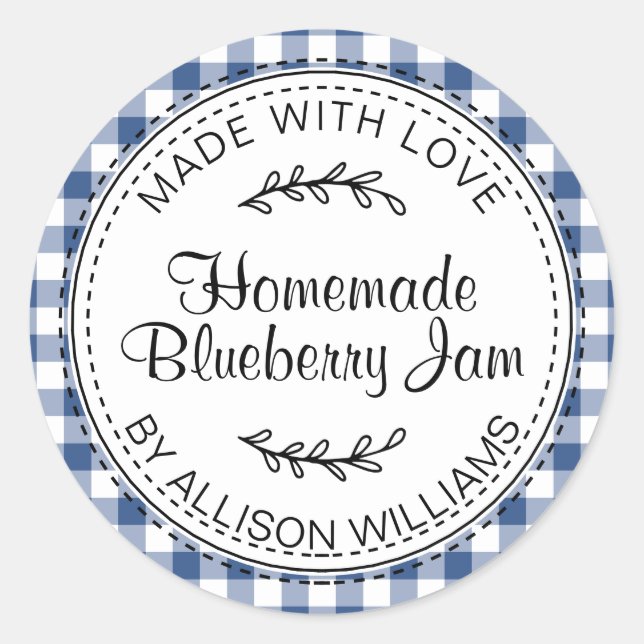 Sticker Rond Rustique moderne maison confiture de bleuet bleu c (Devant)