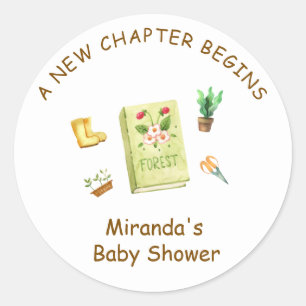 Sticker Rond Rustique moderne Nouveau Chapitre Baby shower de l