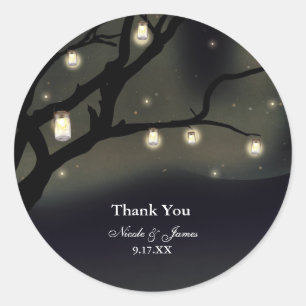 Sticker Rond Rustique Night Tree & Mason Jar Lumières Mariage F