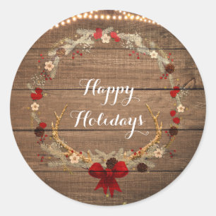 Sticker Rond Rustique Noël Antler Wreath Wood & Lights Favorise