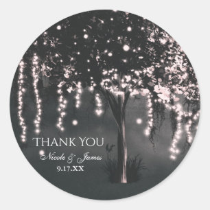 Sticker Rond Rustique Nuit Mossy Tree Lumières Mariage Faveur