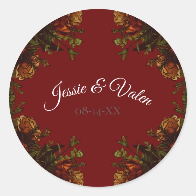 Sticker Rond Rustique Orange Red Fall Élégant Mariage gothique (Devant)