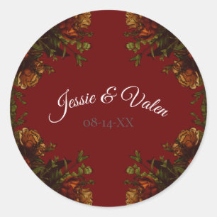 Sticker Rond Rustique Orange Red Fall Élégant Mariage gothique