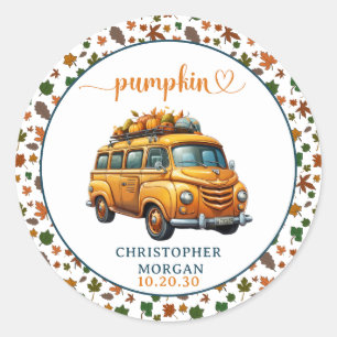 Sticker Rond Rustique Orange Truck Petit Baby shower Citrouille