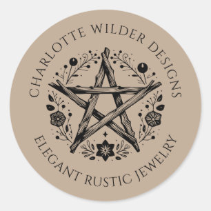Sticker Rond Rustique Pagan Wiccan Rustique Kraft Jewelry Desig