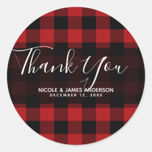 Sticker Rond Rustique Pays Rouge Noir Buffle Plaid Moderne
