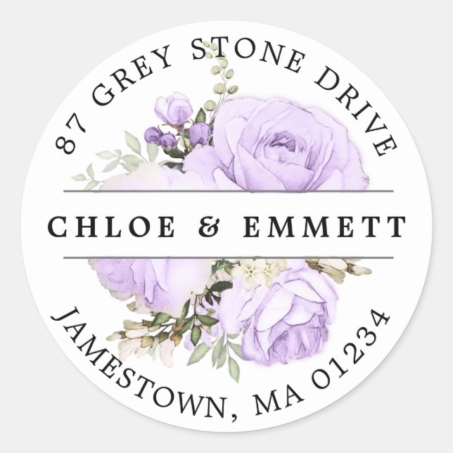 Sticker Rond Rustique Purple Floral Adresse de retour (Devant)