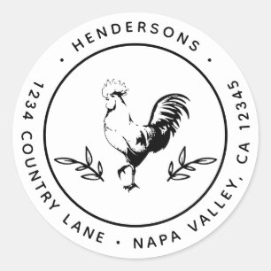 Sticker Rond Rustique Rooster Round Return Adresse