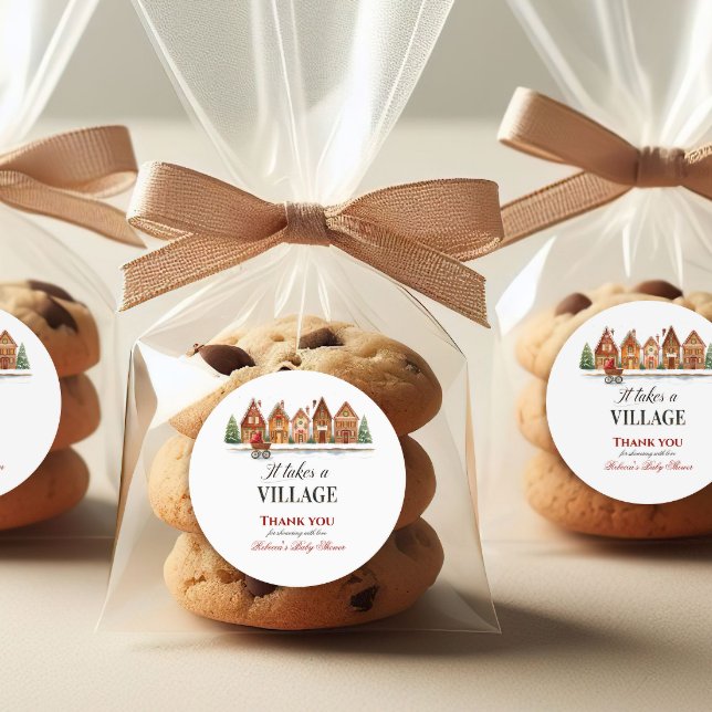 Sticker Rond Rustique Stroller Village Maisons Baby shower d'hi (Créateur téléchargé)