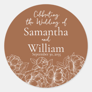 Sticker Rond Rustique Terracotta Moderne Boho Mariage Floral
