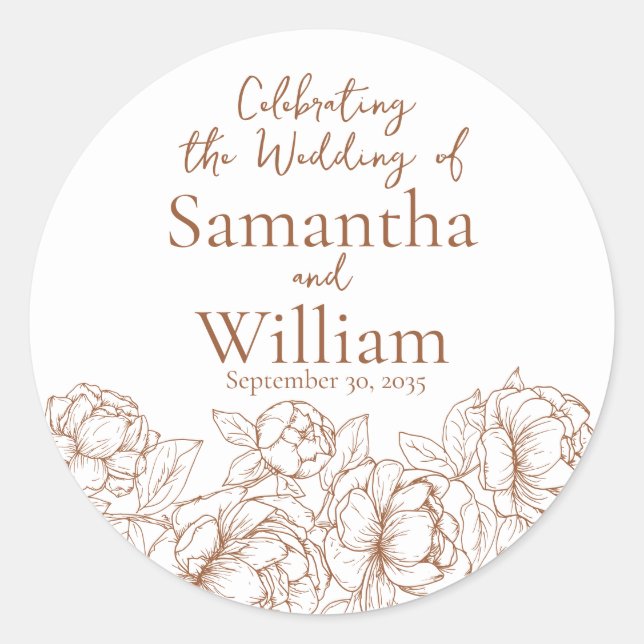 Sticker Rond Rustique Terracotta Moderne Boho Mariage Floral (Devant)