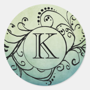 Sticker Rond Rustique Vert et Bleu Bohème Flourdissant