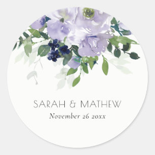 Sticker Rond Rustique Violet violet marine Floral Mariage de fe