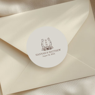 Sticker Rond Rustique Western Boho Horseshoe Mariage