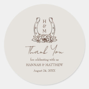 Sticker Rond Rustique Western Boho Horseshoe Mariage Merci