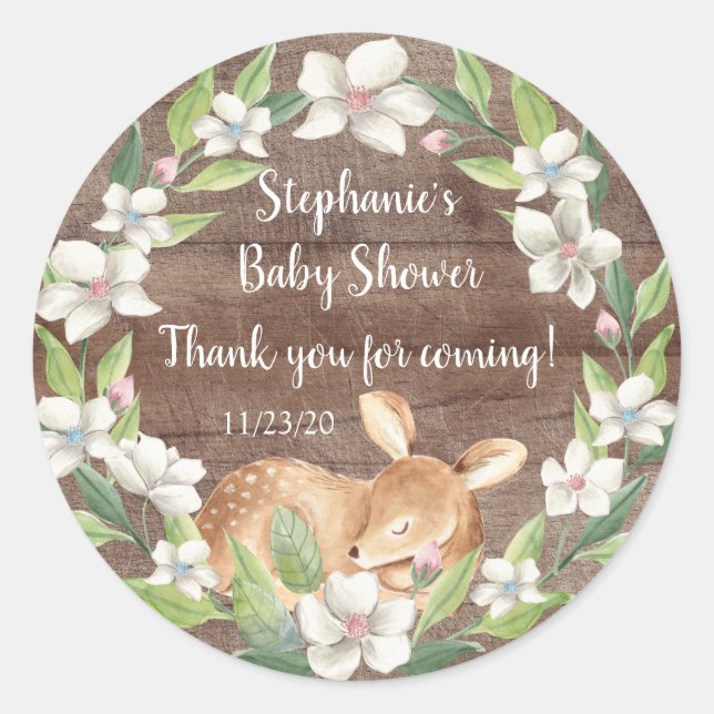 Sticker Rond Rustique Woodland Sweet Deer Baby shower Favoriser (Devant)