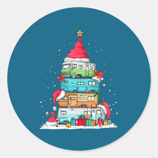 Sticker Rond Rv Camng Camper Travel Vacation Christmas Tree Xma (Devant)