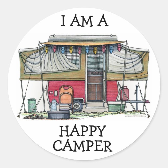 Sticker Rond RV Cute Popup Camper Travel Trailer (Devant)
