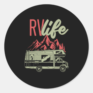 Sticker Rond RV Life Camping Camper Van Mountain Nature Cadeau