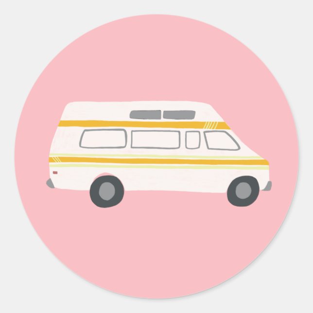 Sticker Rond RV vintage Van Motorhome Campervan Cute Dessin (Devant)