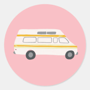 Sticker Rond RV vintage Van Motorhome Campervan Cute Dessin