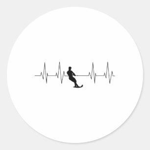 Sticker Rond Rythme Cardiaque Amusant Art Ski Nautique Athlète 