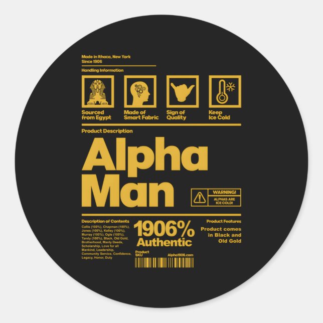 Sticker Rond S Alpha African 1906 Fraternity Information Descri (Devant)