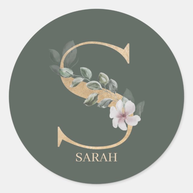 Sticker Rond S Monogramme Floral Personnalisé (Devant)