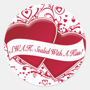 Sticker Rond S.W.A.K. Scellé Avec Un Baiser ! Cœurs rouges