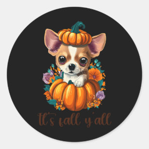 Sticker Rond Sa Chute Y'all mignonne Citrouille Floral Chihuahu