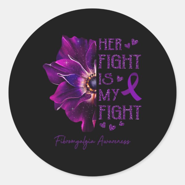 Sticker Rond Sa Lutte Est Mon Combat Anémone Fleur Fibromyalgie (Devant)