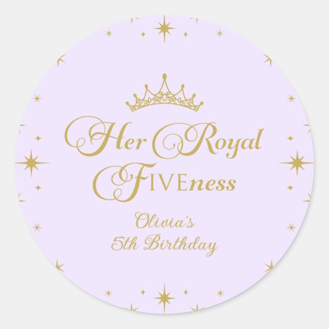 Sticker Rond Sa Royal Fiveness Gold Princess 5e anniversaire (Devant)