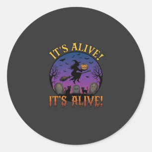 Sticker Rond Sa Sorcière d'Halloween Citrouille Chat Noir Tombe
