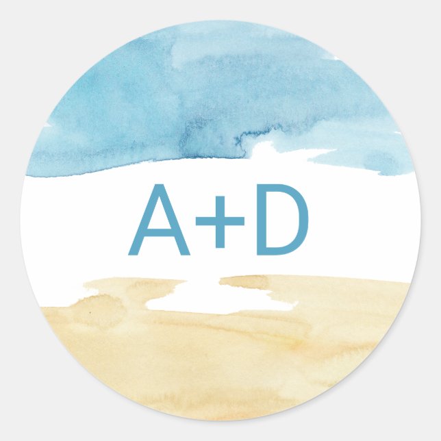 Sticker Rond Sable d'aquarelle et Mariage de mer (Devant)