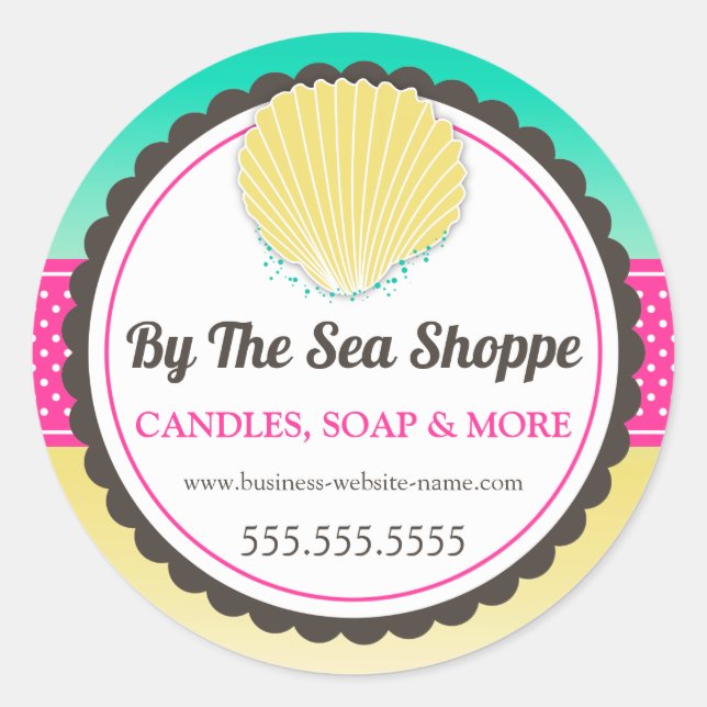 Sticker Rond Sable de coquillages tropicaux et bâton rond class (Devant)