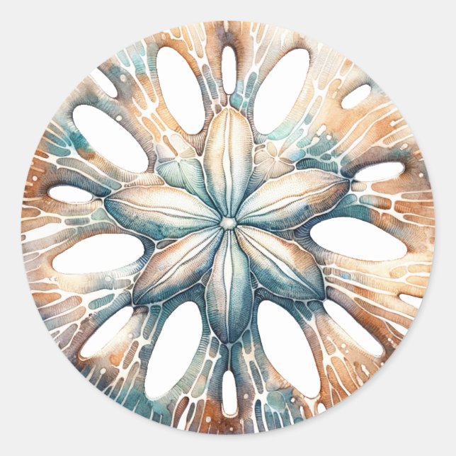 Sticker Rond Sable Dollar Océan Splash Sea Watercolor Mariage (Devant)