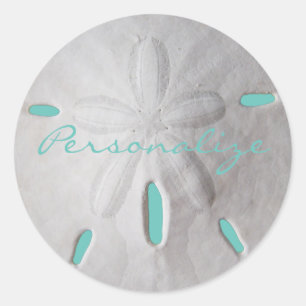 Sticker Rond Sable dollar plage été turquoise blanc
