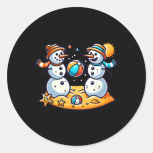 Sticker Rond Sable Snowman Jouer À Beach Ball Noël En Juillet S