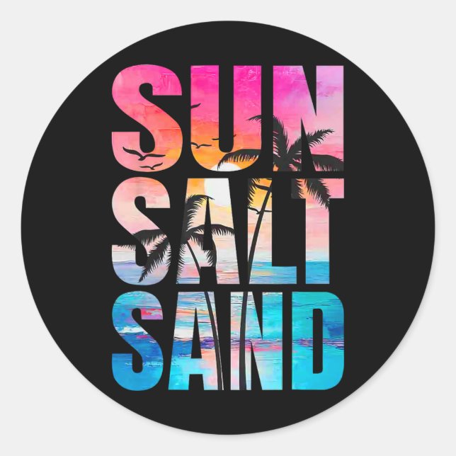 Sticker Rond Sable Soleil Sable Vacances été Hawaii Beach Funny (Devant)