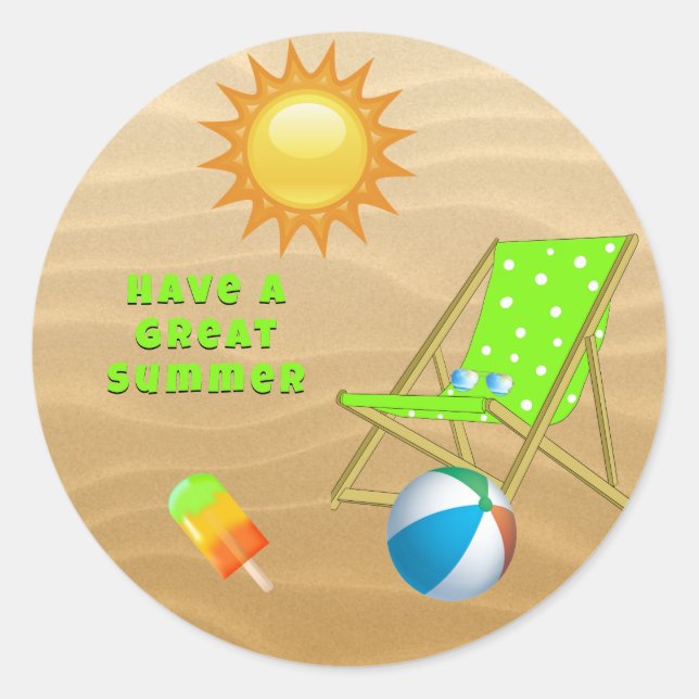 Sticker Rond Sable Sun Green Beach Chaise Ice Pop Beach Ball (Devant)