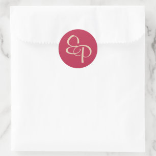 Sticker Rond Sable sur Magenta Script Monogramme Enveloppe Scea