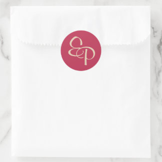 Sticker Rond Sable sur Magenta Script Monogramme Enveloppe Scea